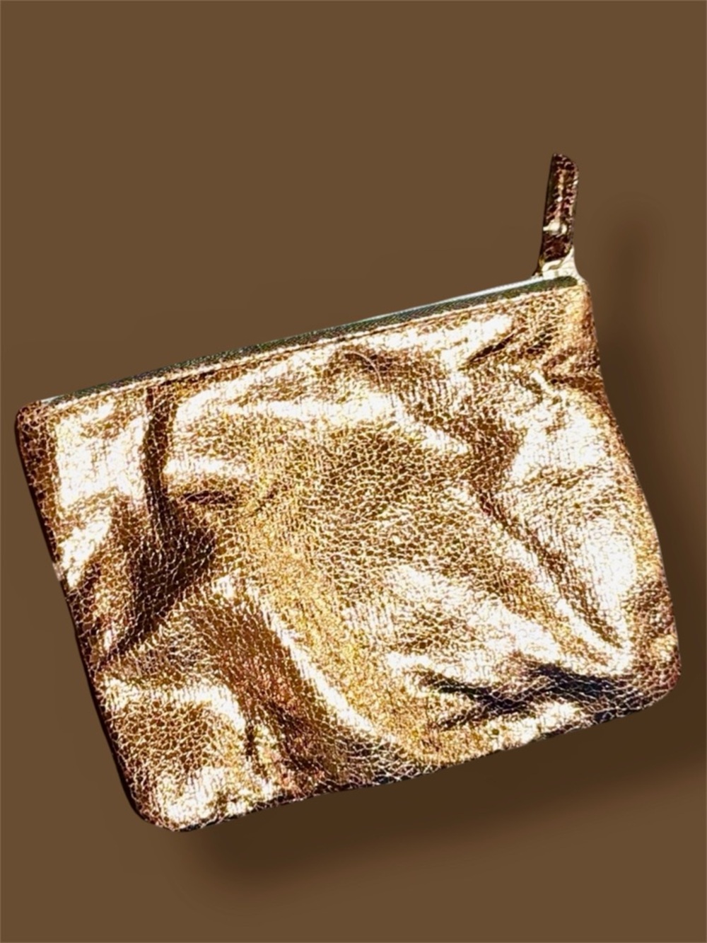 METALLIC Rose Gold Tone Zipper Pouch Pencil Case - Cosmetics Makeup Bag